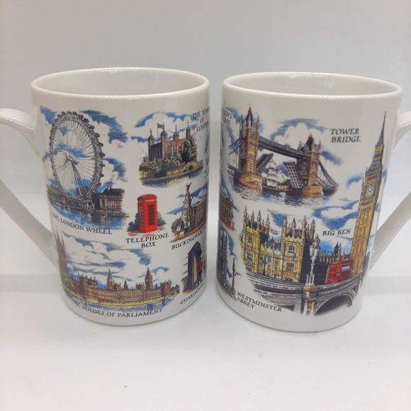 Set of 2 London Souvenir Coffee Cups Mugs Historical Pictures - Picture 1 of 4